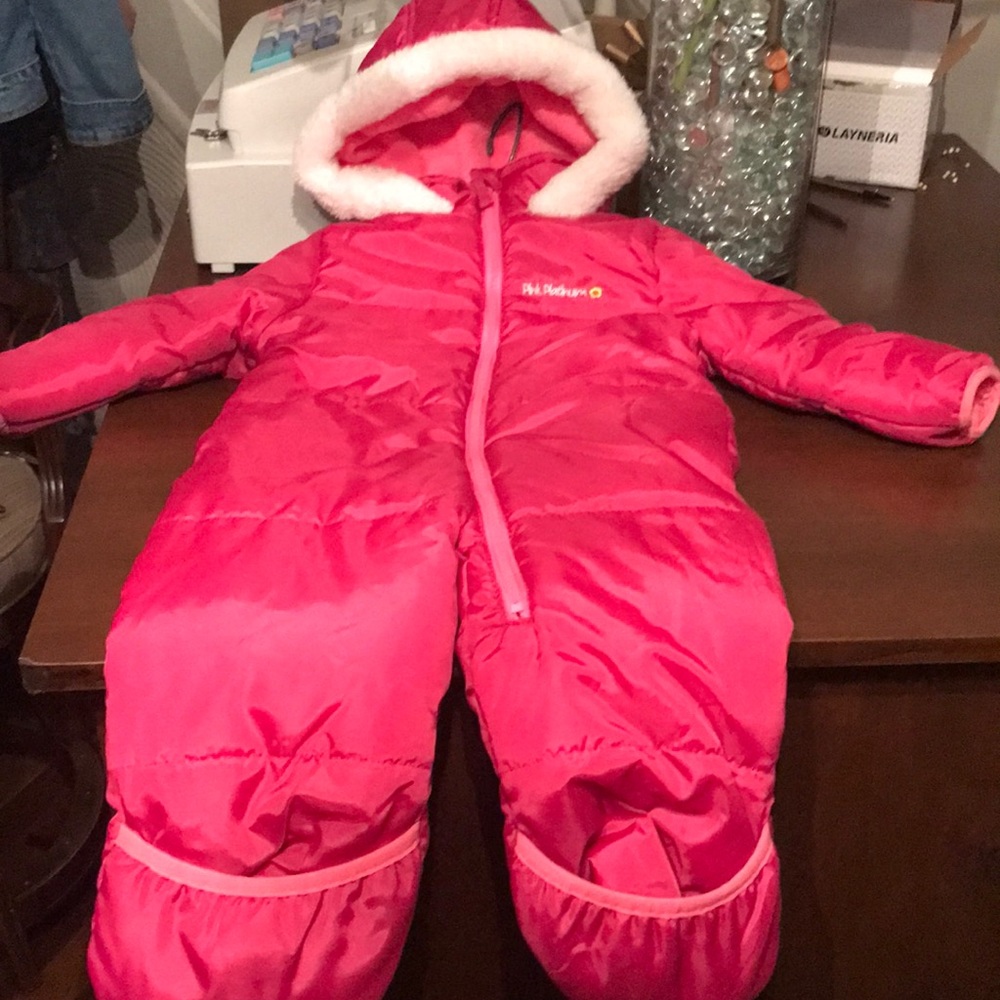 Infant pink platinum one piece winter coat 18 mod